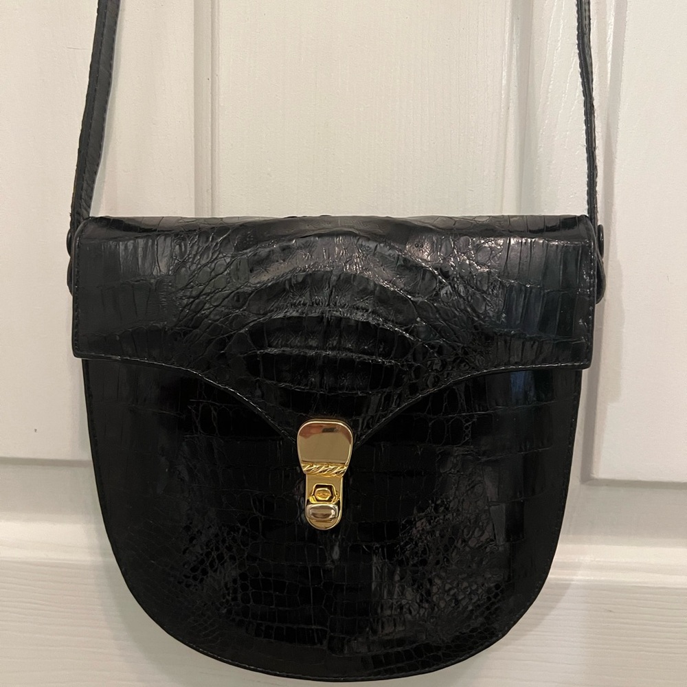 Lacoste Black Crocodile-Embossed Crossbody Bag AS-IS